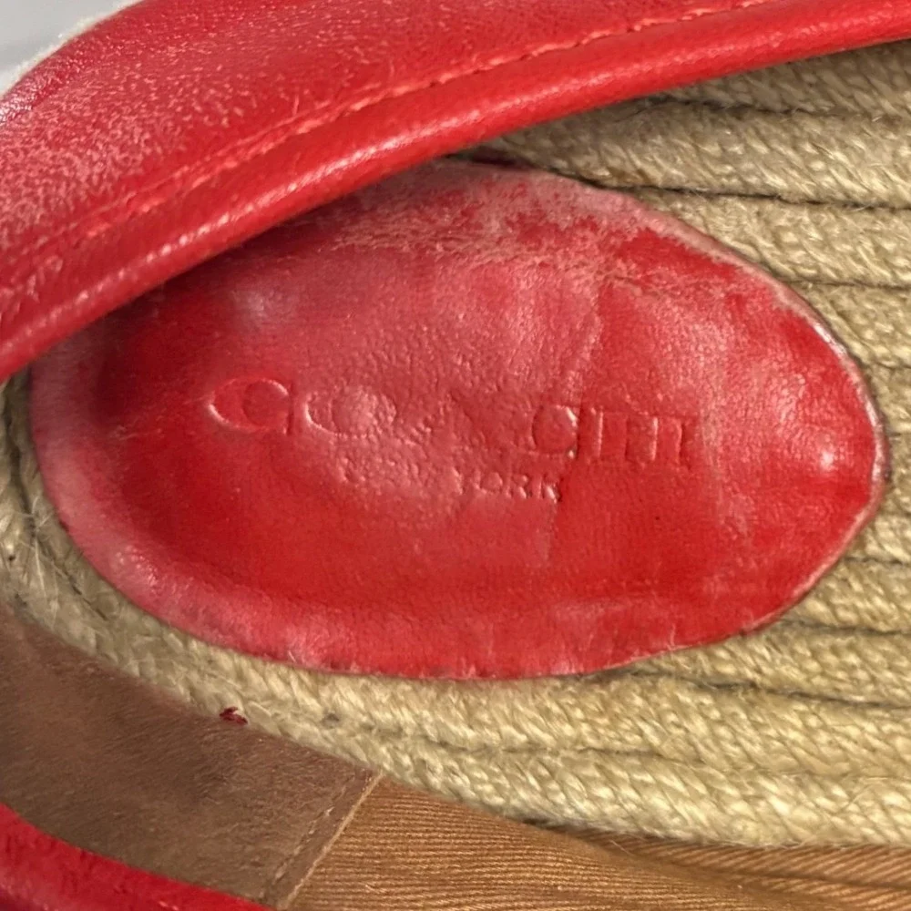 Coach Rhodie Red Leather Espadrille Flats Gold Logo Women 6B A8624